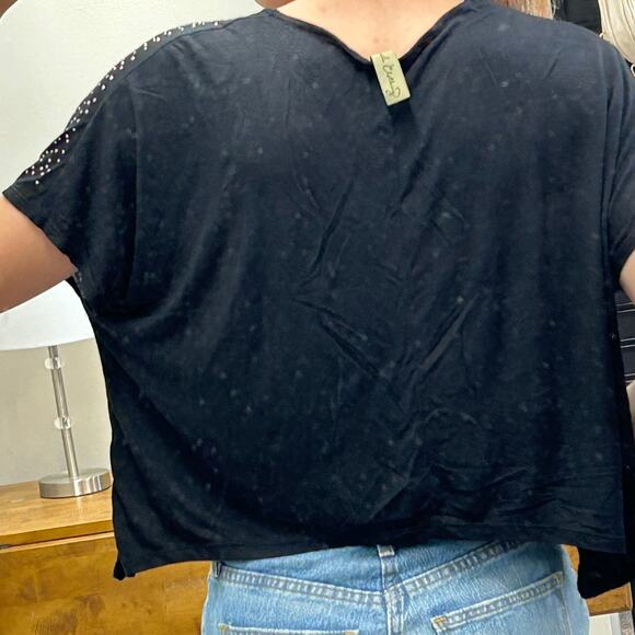 Y2K Black Studded Oversized Crop Top, Size Small/Medium - Picture 2 of 6
